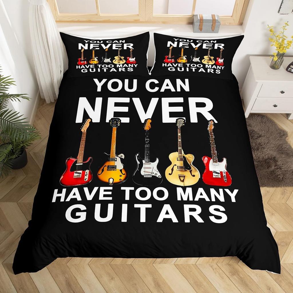 Guitar Duvet Cover Twin,Modern Music Themed Bedding Set Kids Cool Hip Pop Inspired Bed Cover,Musical Instrument Comforter Cover