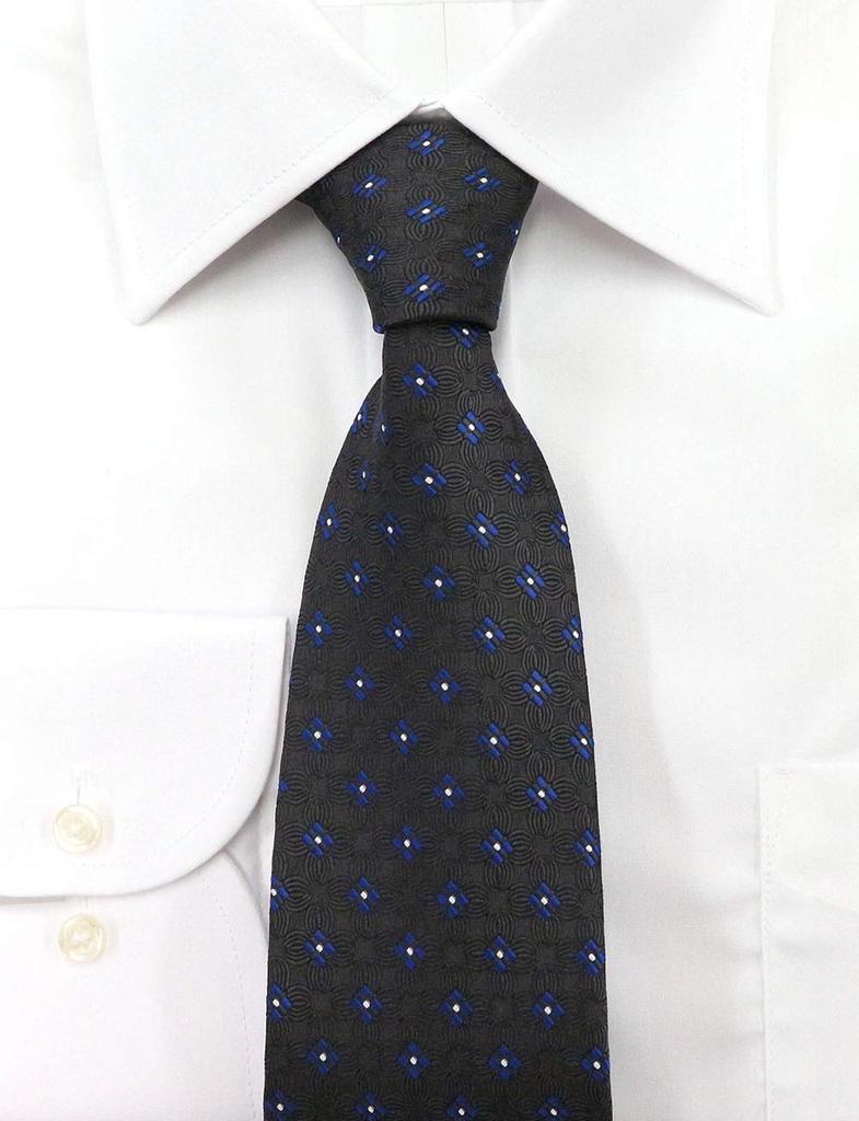 [Michiko London] Brand Necktie, Made in Japan, 100% Silk, Floral Jacquard Weave, Small Pattern (Pattern C: Gray x Blue)