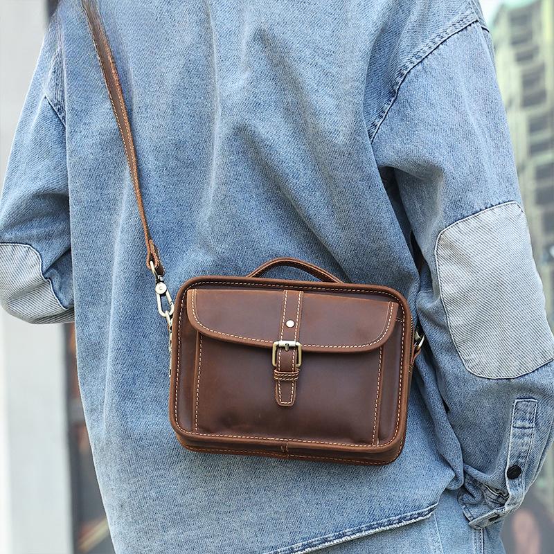 Men's Crossbody Bag Mad Horse Leather Vintage Tote Bag Men's Crossbody Bag Men's Shoulder Bag Genuine Leather Men's Bag