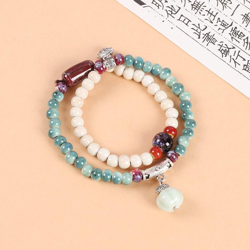 Double-layer stacked ceramic beaded bracelet men's and women's retro literary niche bracelet accessories