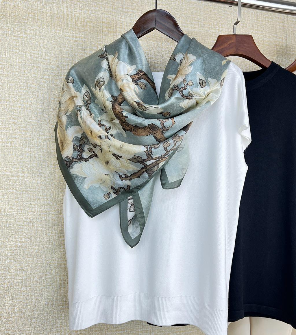 

Silk Scarf Women S Spring And Autumn Thin Mother Style Middle-Aged Shawl Versatile Long Medium Square Scarf Mulberry Silk Scarf Silk 86X86CM