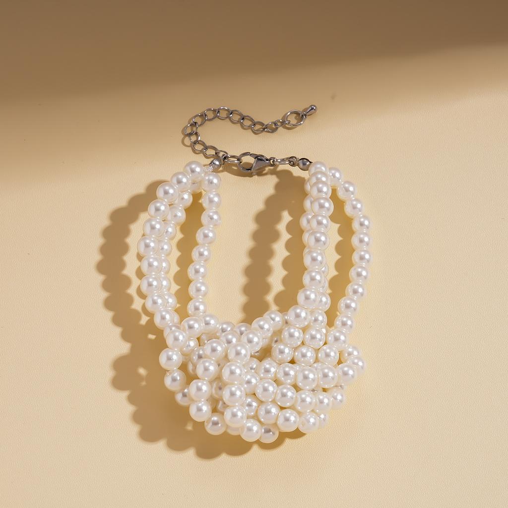 Imitation pearl beaded three-layer knotted sweater chain elegant temperament niche fashion necklace