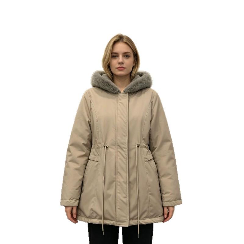 Womens Hooded Thickened Winter Jacket With Faux Fur Trim Warm Cotton-Padded Outdoor Workwear Coat In Multiple Colors