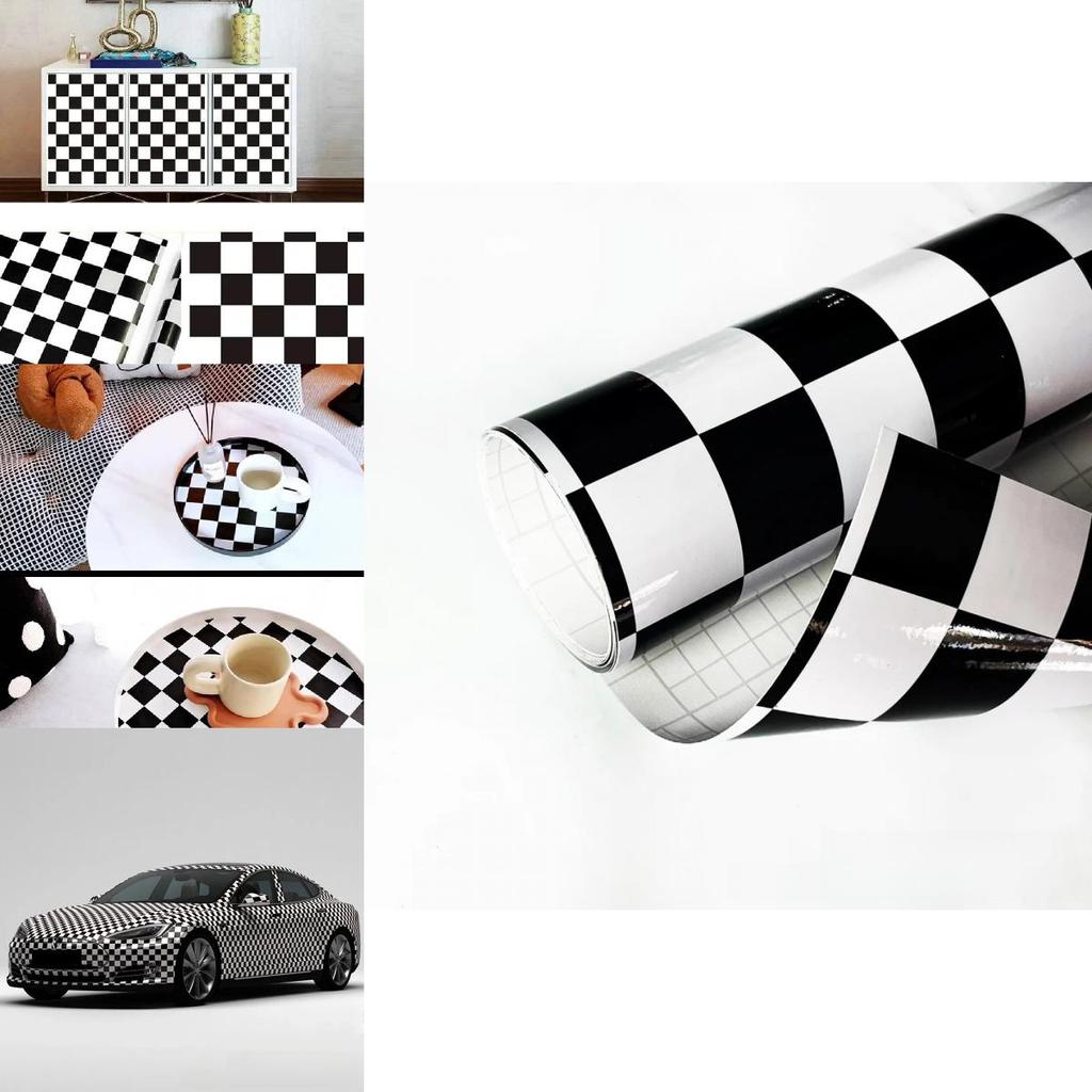 Naklejki Wzór Szachownicy Czarno-Białej Błyszcząca Powierzchnia Dekoracja Samochodowa Na Motocykle I Powierzchnie Kuchenne