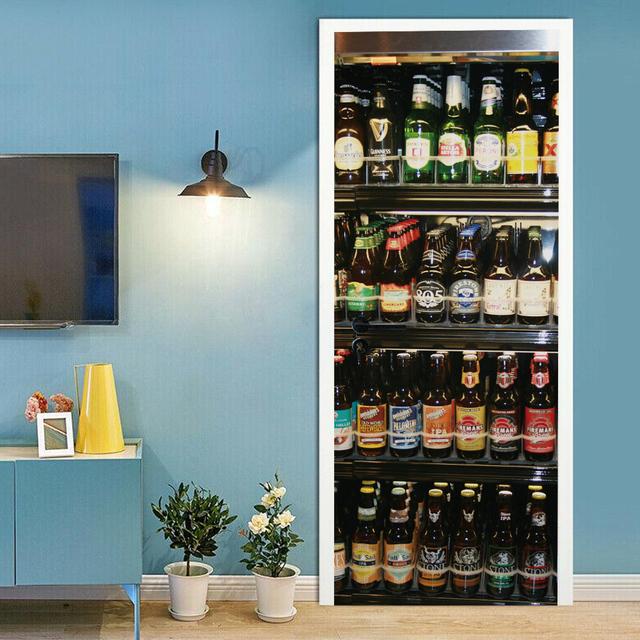 Retro Library Adhesive Door Wallpaper Waterproof Home Decor Living Room Mural Decal Sticker Wooden Cabinet Poster Wine