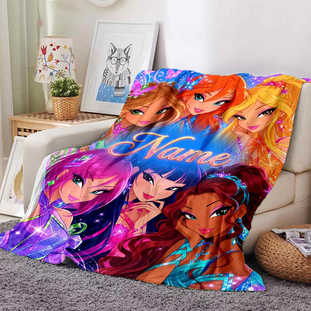 Custom Name Winx Club Theme Printed Blanket Perfect For Couch Bed Travel Outdoor Use Machine Washable Cozy Durable