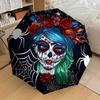 1PC Day of the Dead, Sugar Skull Pattern Small Travel Compact Windproof Umbrella, Automatic Folding Umbrella, Automatic Open/Close ,Gift-119