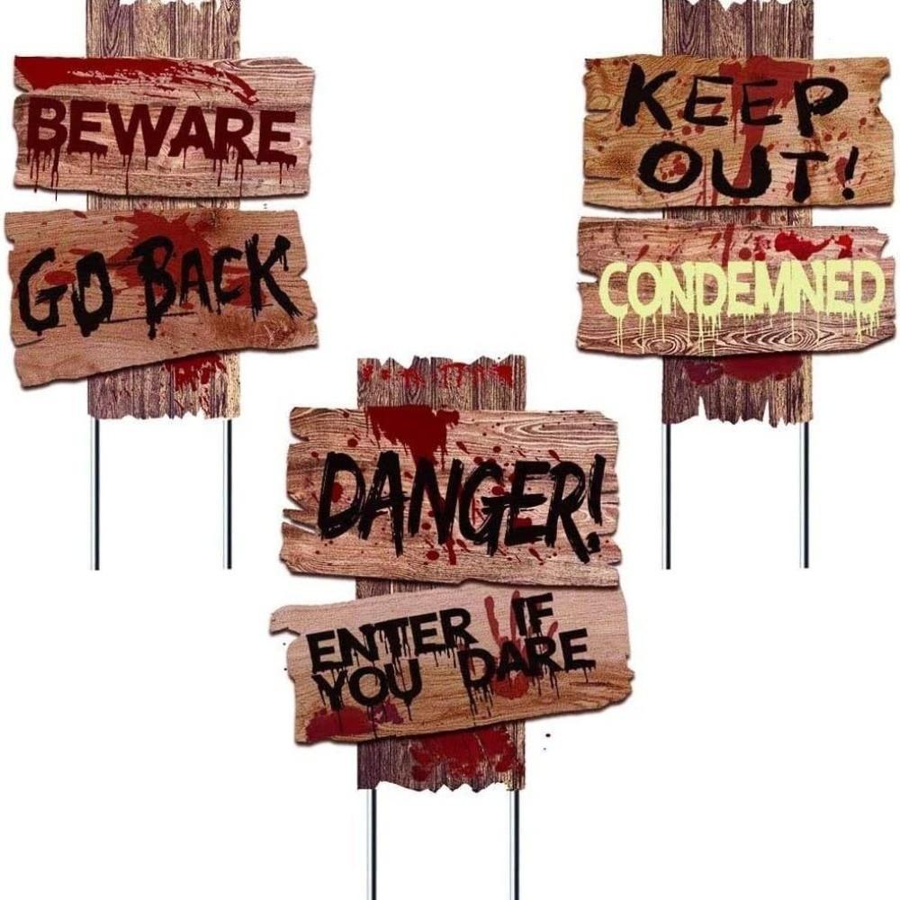 Plastic Material Halloween Warning Signs Vintage Style Yard Garden Signage Home Decor