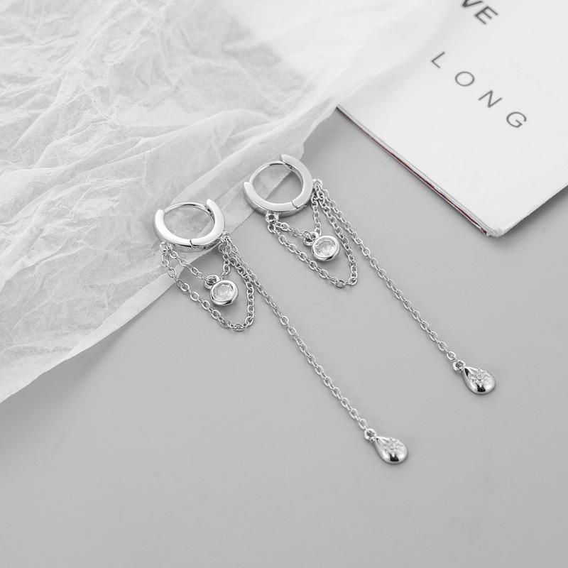 925 Sterling Silver Needle Eight-pointed star/star White Zircon Chain Earrings For Women Tassel Earrings Fashion Party Jewelry