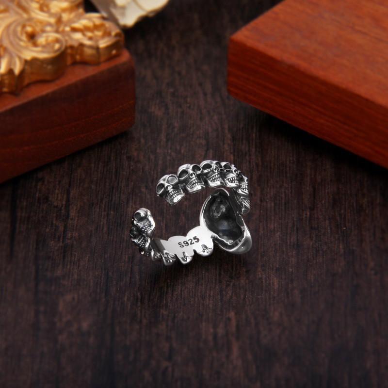 Adjustable Gothic Skull Ring In Oxidized Sterling Men Women Vintage Punk Unisex Jewelry