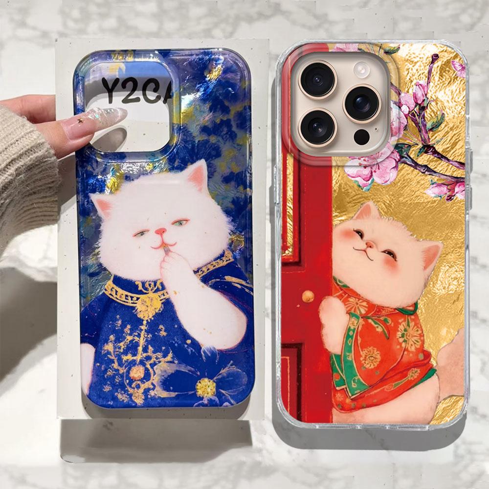 Retro Lucky Cute Cat Flower Girls Phone Case for Iphone 16 15 14 7 8 Plus 13 11 12 Pro Max X XS XR SE 2022 2020 16e Back Cover