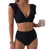 Maiô Feminino de Verão Biquíni Dividido de Cintura Alta com Babados Sexy Emagrecedor e Cobertura de Barriga Conjunto de Maiô