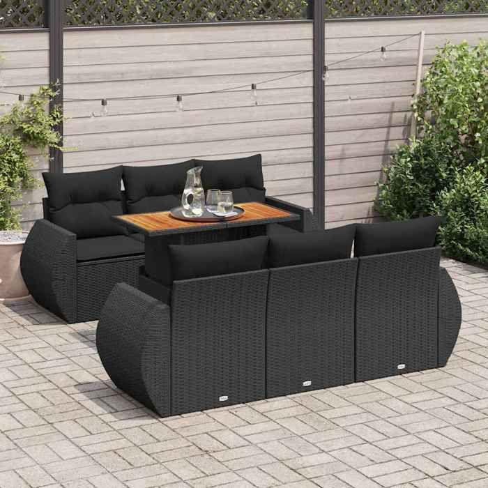 VidaXL Salon de jardin 7 pcs avec coussins noir résine tressée 3327219