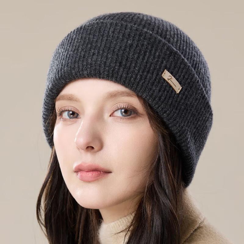 JIUMU Women's Thickened Pure Wool Knitted Beanie