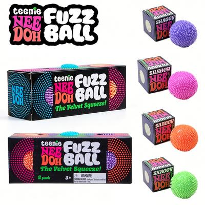 Needoh Teenie Fuzz Ball 3 ks Mini Píchavý Mačkací Senzorická Hračka Fidget Měkká Sametová Textura Pomalá Vratnost Hračka na Úlevu od Úzkosti Dárek