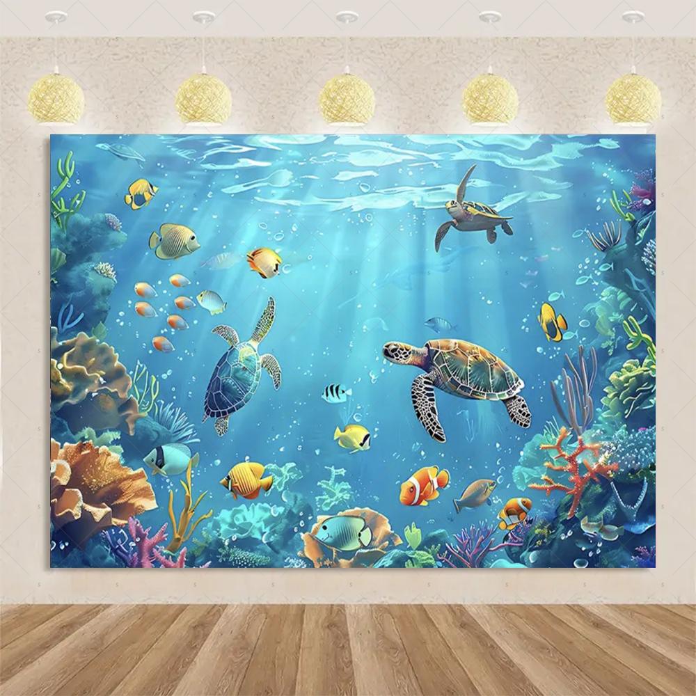 Marine Life Exploration Ocean Theme Series Birthday Party Decoration Background Cloth Gift Underwater Banner Photography Studio
