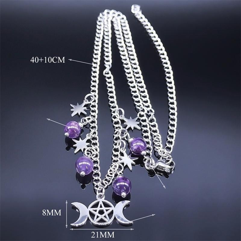 Witch Triple Moon Goddess Pentagram Necklace Women's Jewelry Accessories