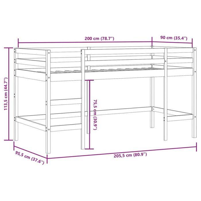 VidaXL Children's Mezzanine Bed and Tunnel, Children's Loft Bed with Ladder, Bedroom Storage Furniture, Modern, Pink 3206996