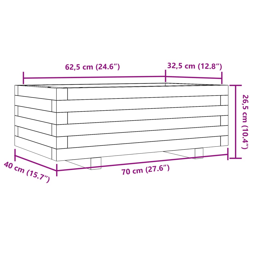 Plant Pot White 70x40x26.5 Cm Solid Pine Wood
