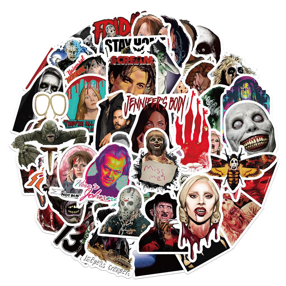 50Pcs Dark Figure, Killer Pattern Halloween Stickers Suitable for Scary Parties, Notebooks, Water Bottles, Phone Cases Stickers