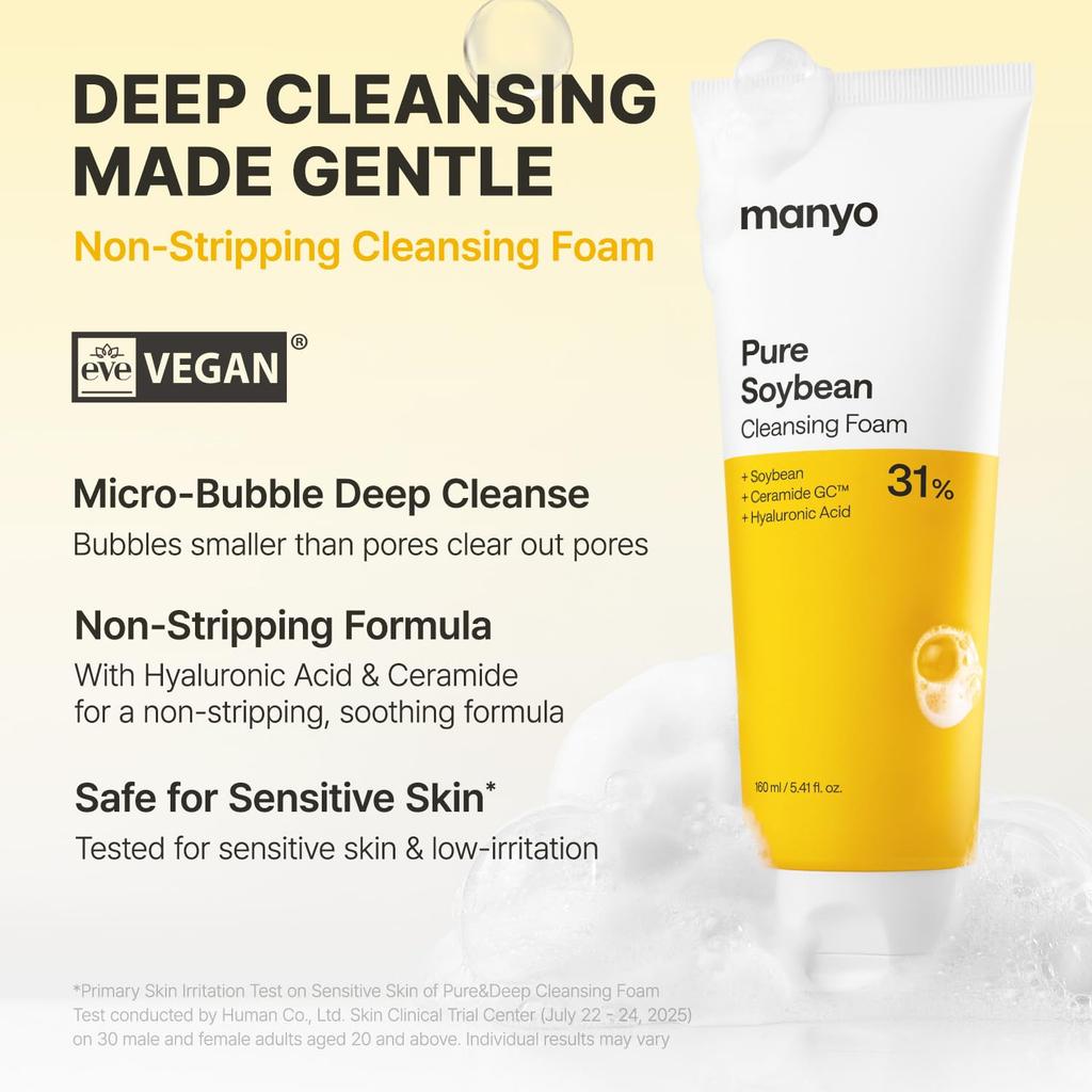 MANYO Pure Soybean Cleansing Foam Moisturizing Face Pore Sebum Rich Mild Skin Texture Moisture Korean Cosmetics 160ml, Wash, & Care, Foam,
