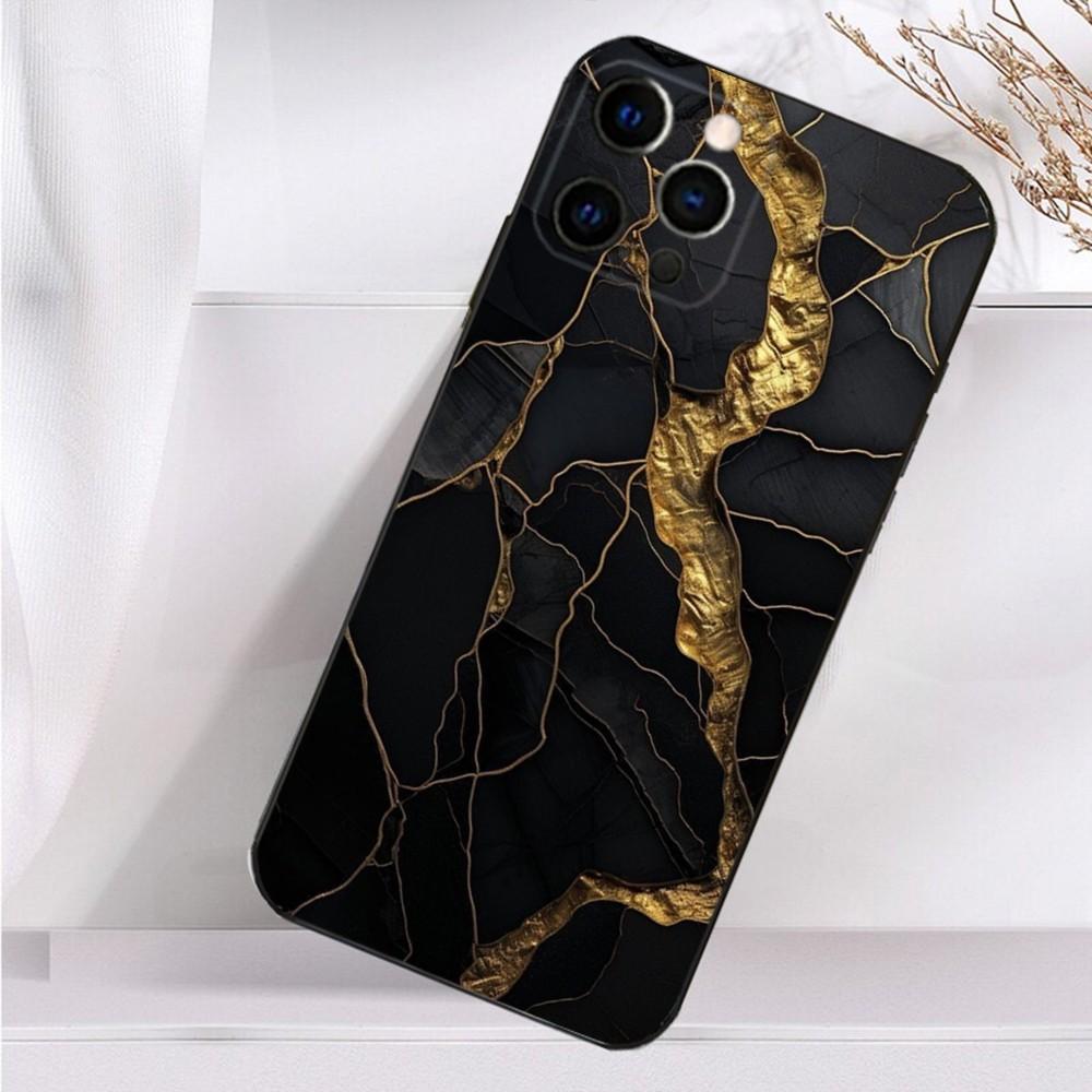 B-Black Gold Marble Art Phone Case For iPhone 16,15,14,13,12,11 Plus,Pro Max,XS,X,XR,SE,Mini,8,7 Soft Silicone Black Cover