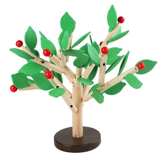Wooden Building Block Tree Toy Fine Motor Skills Hand Eye Coordination Training Toddlers Educational Yellow Green Leaves Tree Assembly Toy with Base