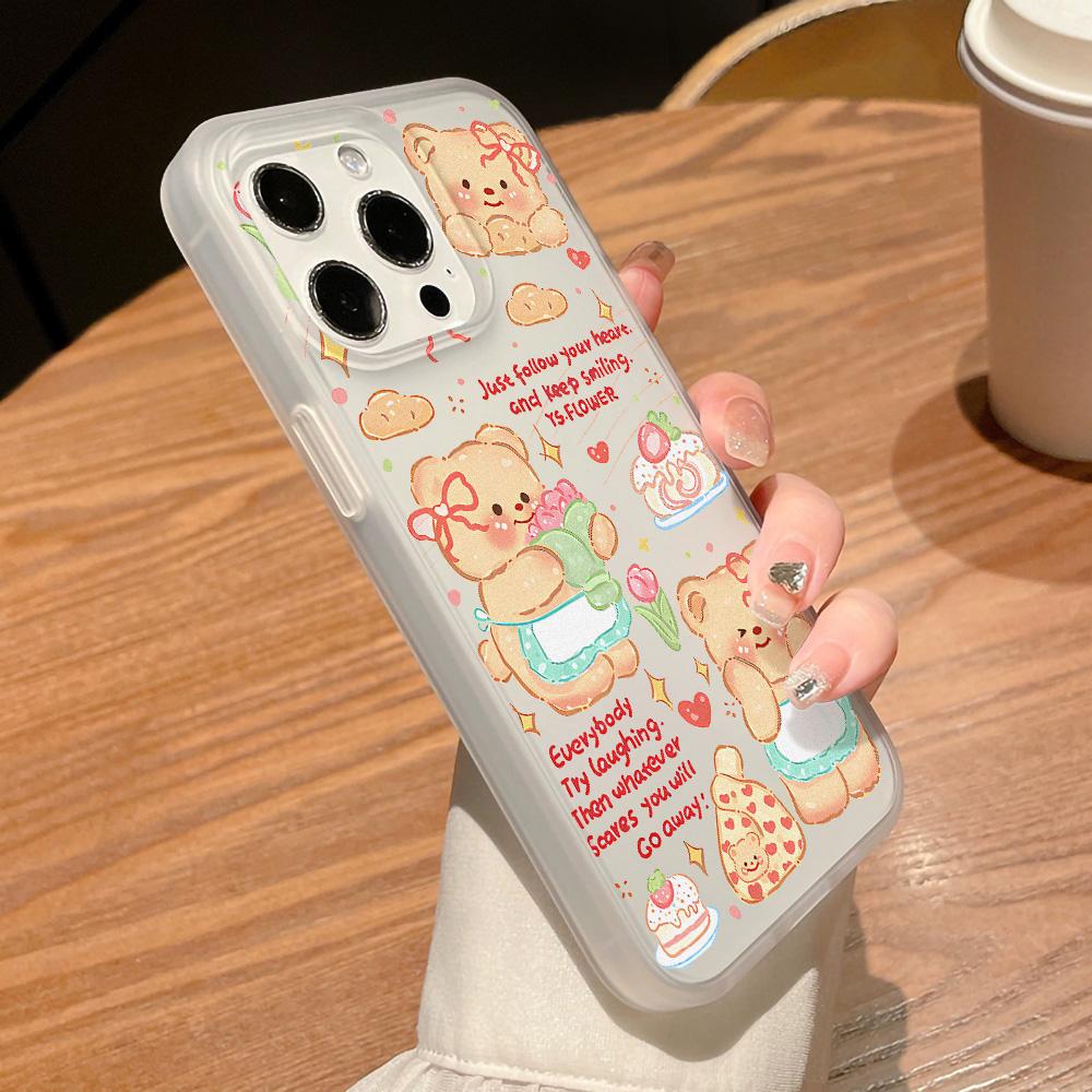 Mobile Phone Cases for iPhone 11 13 15 Pro Max 12 14 Pro Max Case iPhone 16 15 Plus 13 Pro 12 Frosted Texture Painted Cartoon Flowers