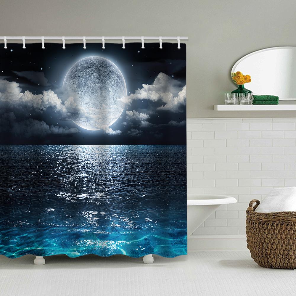 1/4 set sea surface shower Curtains, Toilet Seat Decoration, Shower Curtain with Carpet and Toilet Lid, 12 70.8x70.8 inch Hooks