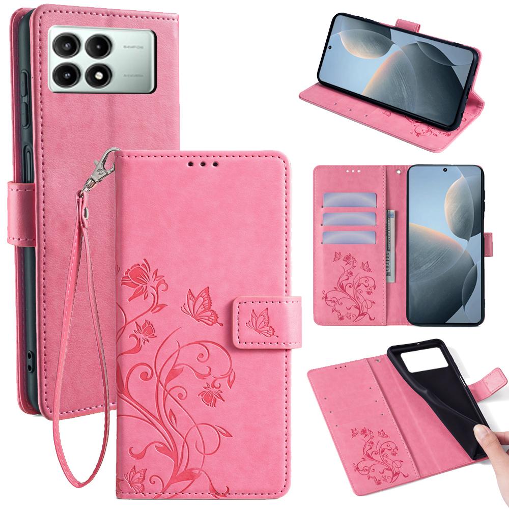 Für Xiaomi Redmi K70E 5G/Poco X6 Pro 5G Hülle Schmetterling Blume PU Leder Handtasche Handyhülle
