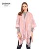 Women Gradient Space‑Dye Tassel Poncho Cape, Polyester Knit Open Front Shawl Wrap, Casual Soft Oversized Shoulder Cover Outerwear