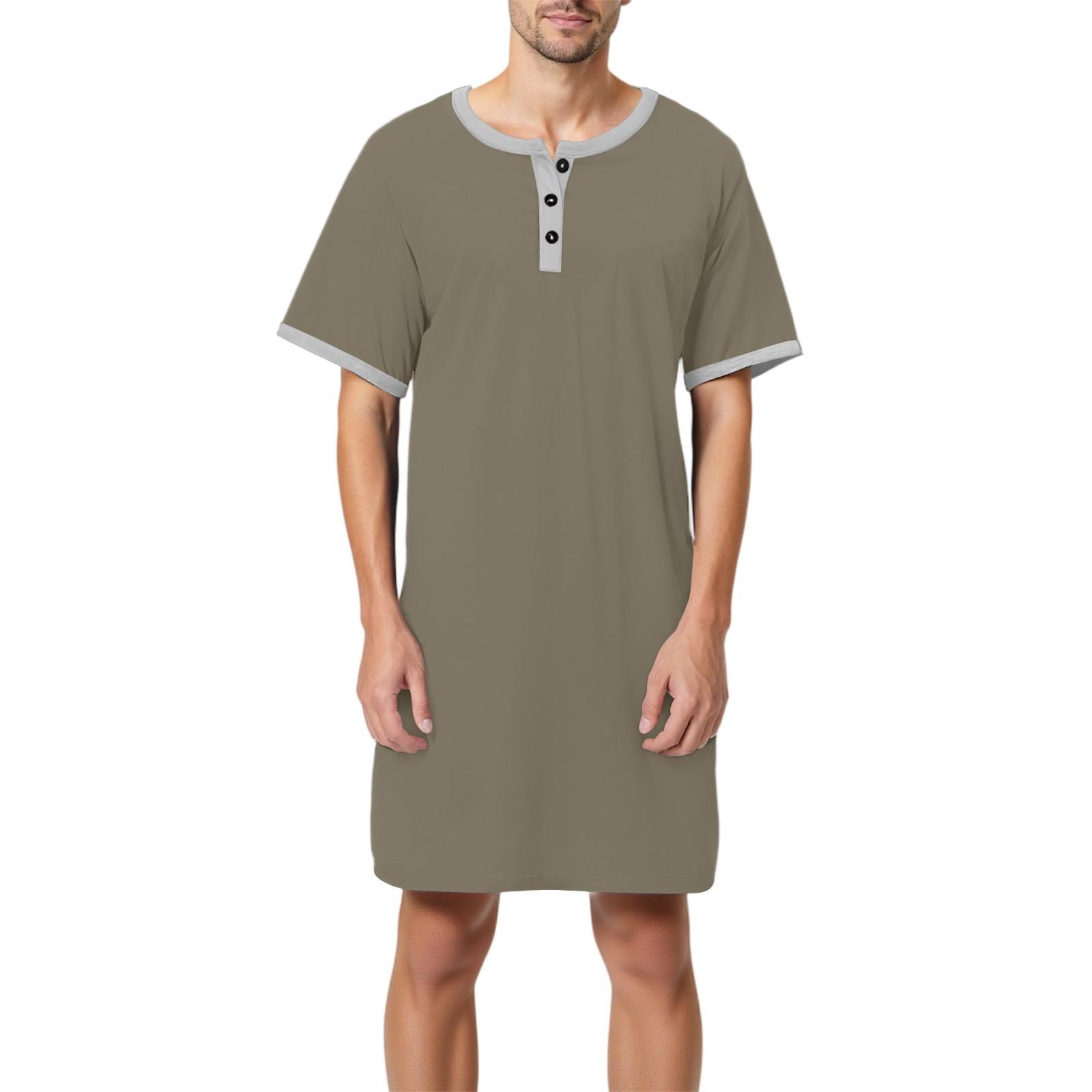 

Мужская однотонная хлопковая пижама с короткими рукавами и воротником на пуговицах, длинная свободная пижама, домашняя одежда M зелёный