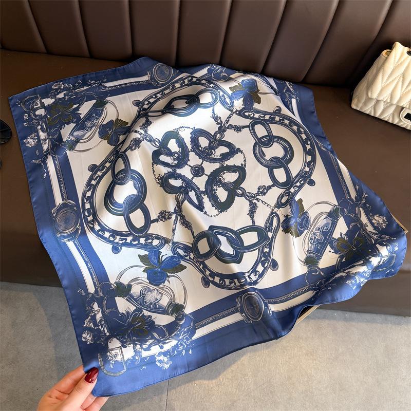Fashion Floral Print Silk Shawl Square Scarf for Women Soft Satin Neckerchief Female Hair Bands Ribbon Headband Bandana 70X70CM