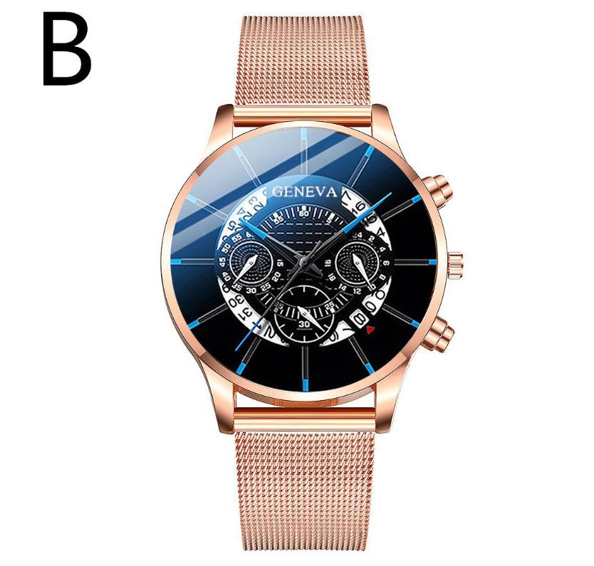 Alloy Mesh Belt Watch, Three-Eye Ultra-Thin Mesh Belt Fashion Casual Steel Belt Quartz Watch Men