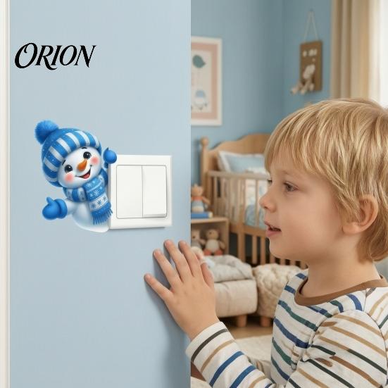 Christmas Party Supplies Cute Snowman Switch Sticker, Self-Adhesive PVC Decorative Decal, Blue And Cartoon Wall Art White Winter Theme for Living Room