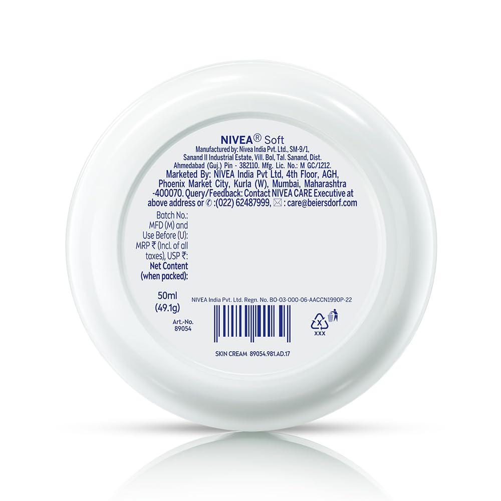Nivea Soft Light Moisturizer 50ml Vitamin E & Jojoba Oil Non-Greasy Hydration For Face Hands Body Instant Fresh Glow