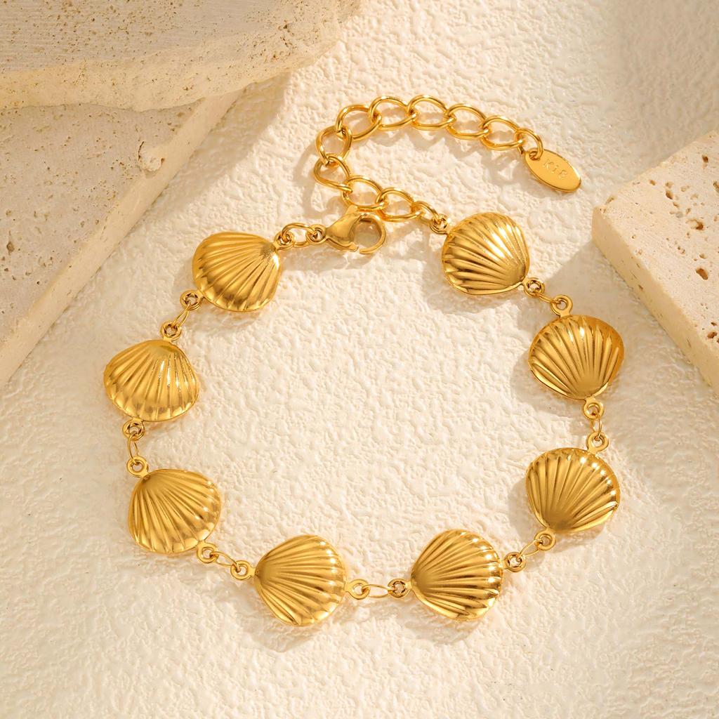 Trendy Conch Shell Cross Water Drop Bracelet for Women,Gold Plated Stainless Steel Chain Bracelets,Beach Holiday Jewelry Gifts