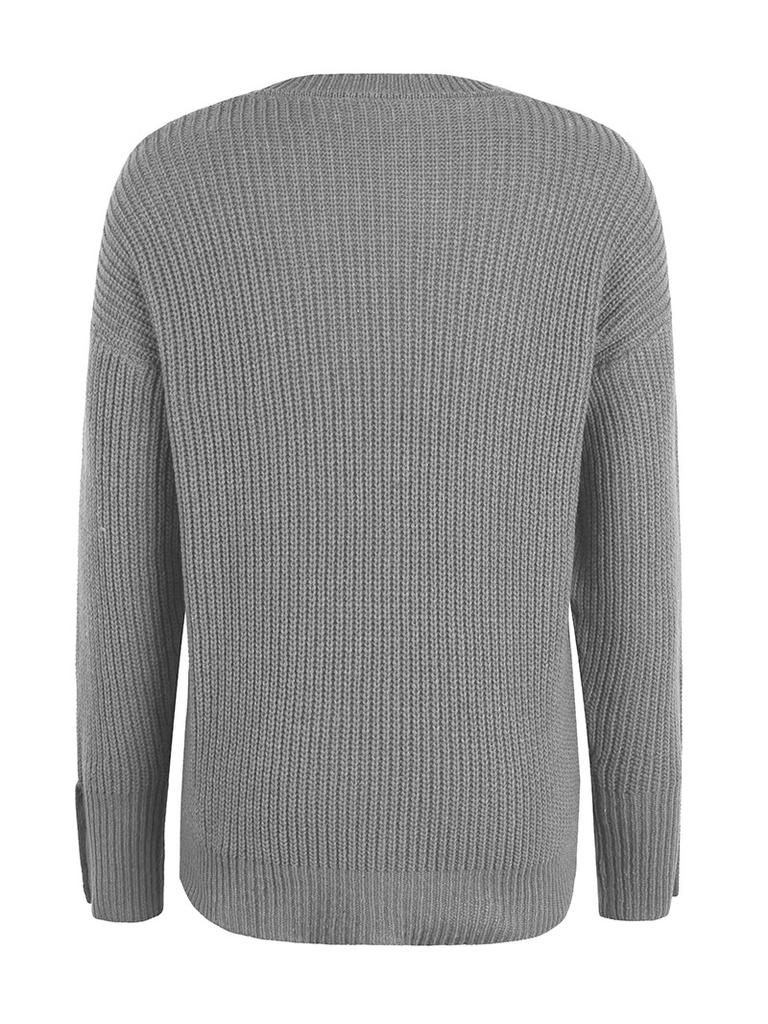 New Arrival Buttoned Women's Knit Sweater Loose Round Neck Casual Pullover