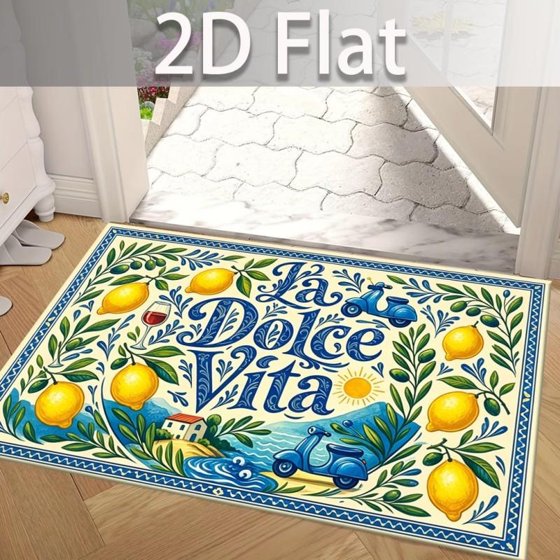 La Dolce Vita Lemon Print Doormat Italian Mediterranean Design Non Slip Floor Mat for Home Decor
