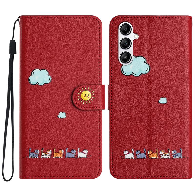 Samsung S24 Plus/iPhone 15 Cartoon Cat Love Heart Leather Flip Case with Card Holder