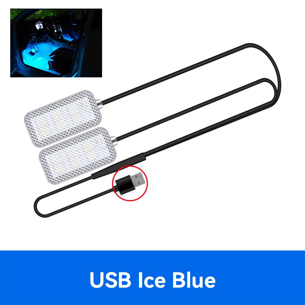 USB LED Car Interior Atmosphere Backlight Ambient Mood Foot Light With Cigarette USB Lighter Decorative Lamp Auto Accessories USB Ice Blue