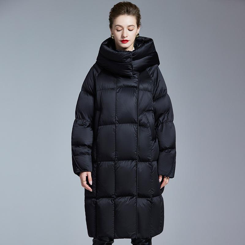 European and American new white duck down jacket women's winter light high-end hooded bread long thickened coat