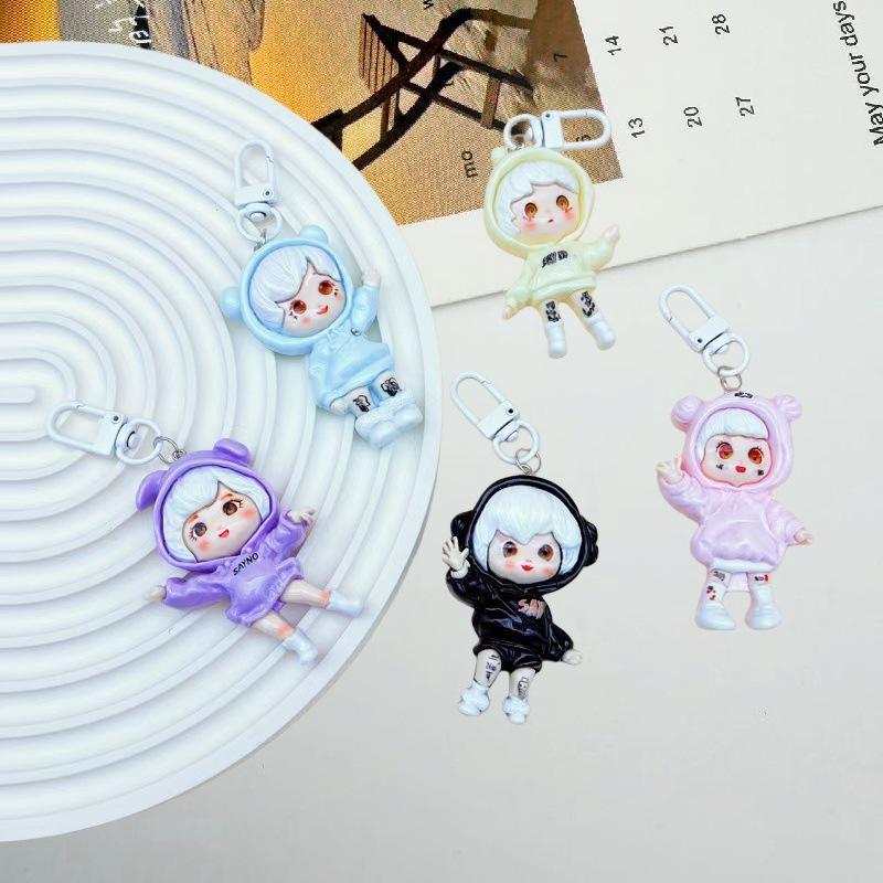 Cartoon Cute Grain Girl Figurine Keychain Pendant Lanyard Resin Gift