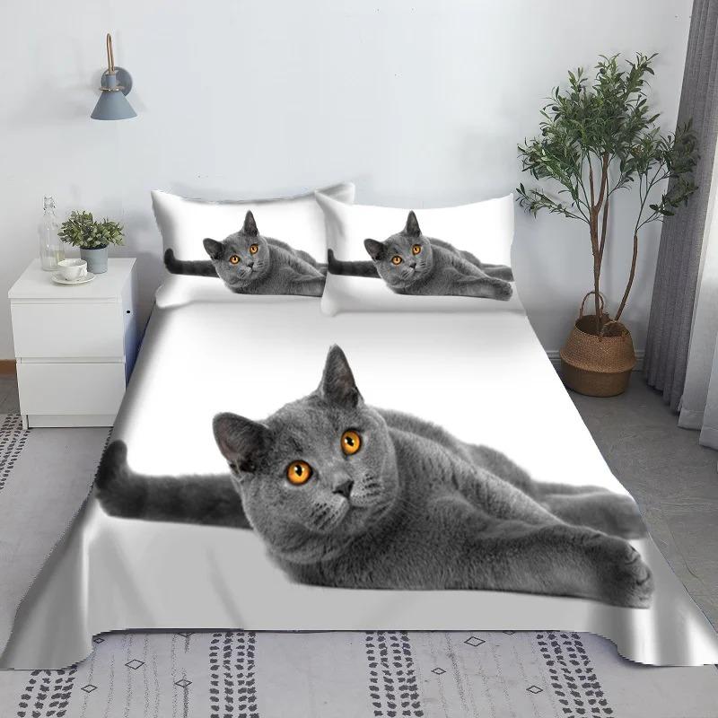 Lovely Cat Bed Sheet Set Digital Printing Polyester Bed Flat Sheet With Pillowcase Print Bedding Set