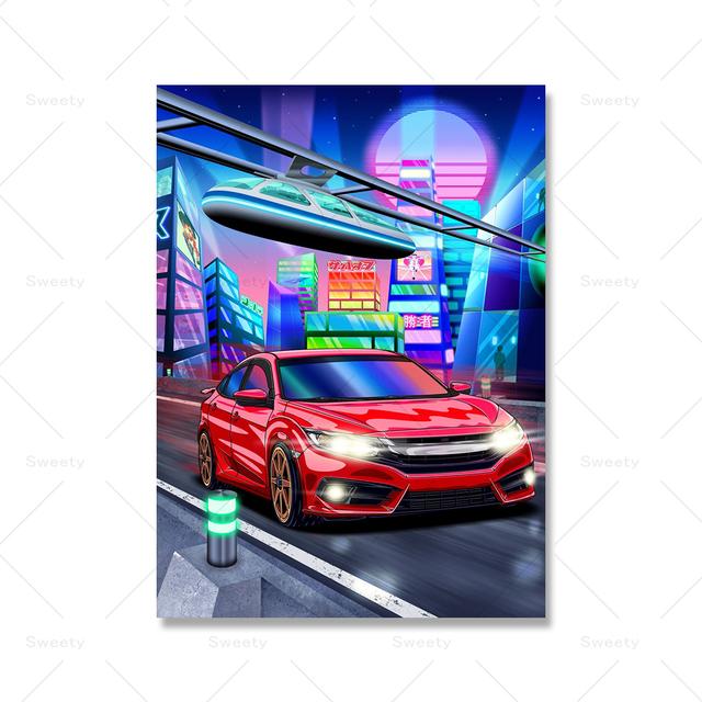 Neon Punk Racing Game Stree Wall Art Poster Cool Car Painting Children's Boys' Room Decoration Canvas Print Image
