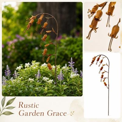 Rustieke Metalen Bloem Tuinpaal Buiten Decoratieve IJzeren Kunst Plantenpaal met Hangende Bel Bloemen voor Gazon Terras Tuin