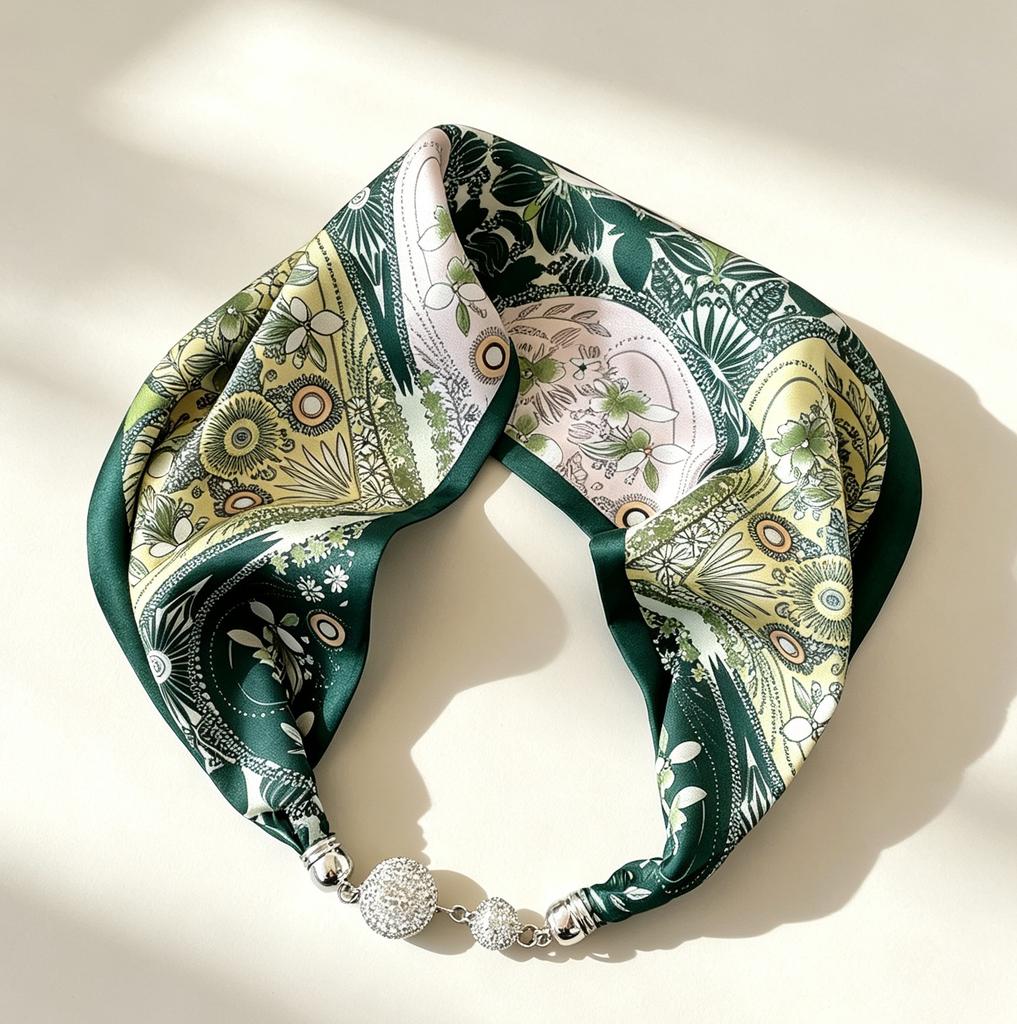 Internet celebrity explosion spring and summer magnetic attraction no knots small silk scarf pearl diamond ball high sense small scarf lazy thin scarf