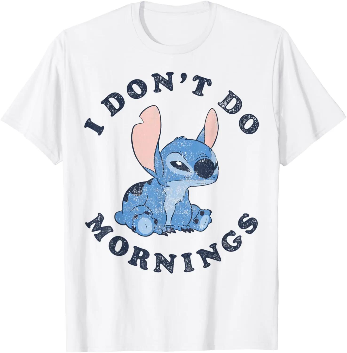 Hot Fashion Casual Disney Lilo & Stitch I Don t Do Mornings Distressed V2 T-Shirt S-4XL Summer XXXXL