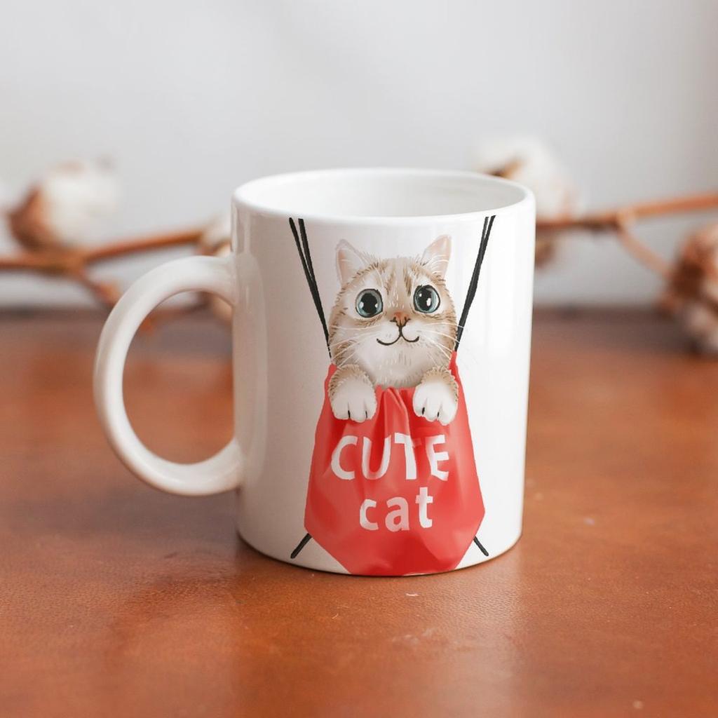 1Pack 11oz White Ceramic Mug Featuring Clear Double-Side Printed Style Reliable Coffee Cup For Home Office Use