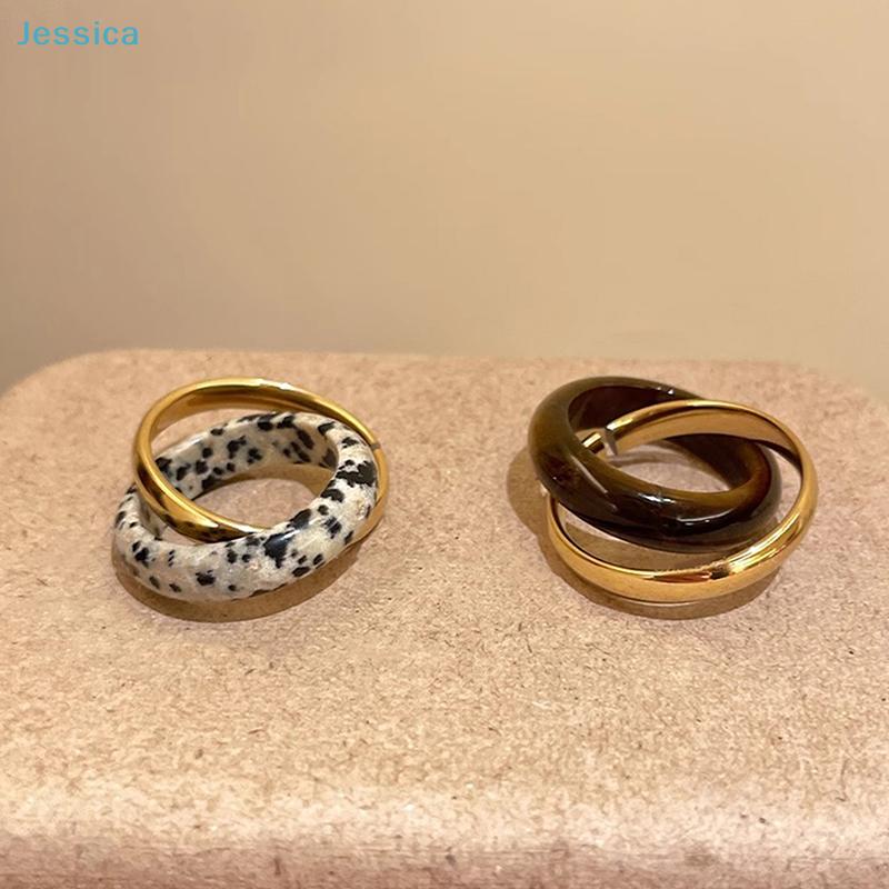 Minimalist Stacking Ring – Natural Stone  Gold Plated Band Rings For Daily  Layered Style